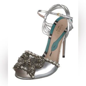 Gucci Silver Crystal Butterfly Ankle-Tie Heels. Limited edition. Worn once.